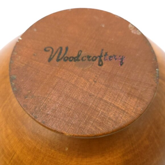 Vintage Wooden Bowl 8" Ovoid Pedestal MCM Farmhouse Bowl Woodcroftery - Picture 3 of 12
